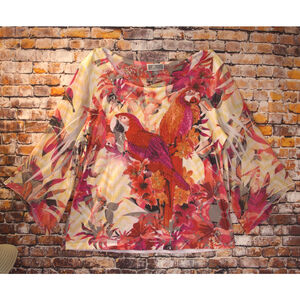 Y2K JM Collections Macy's Toucan Blouse Transparent Bell 3/4 Sleeves Sz L